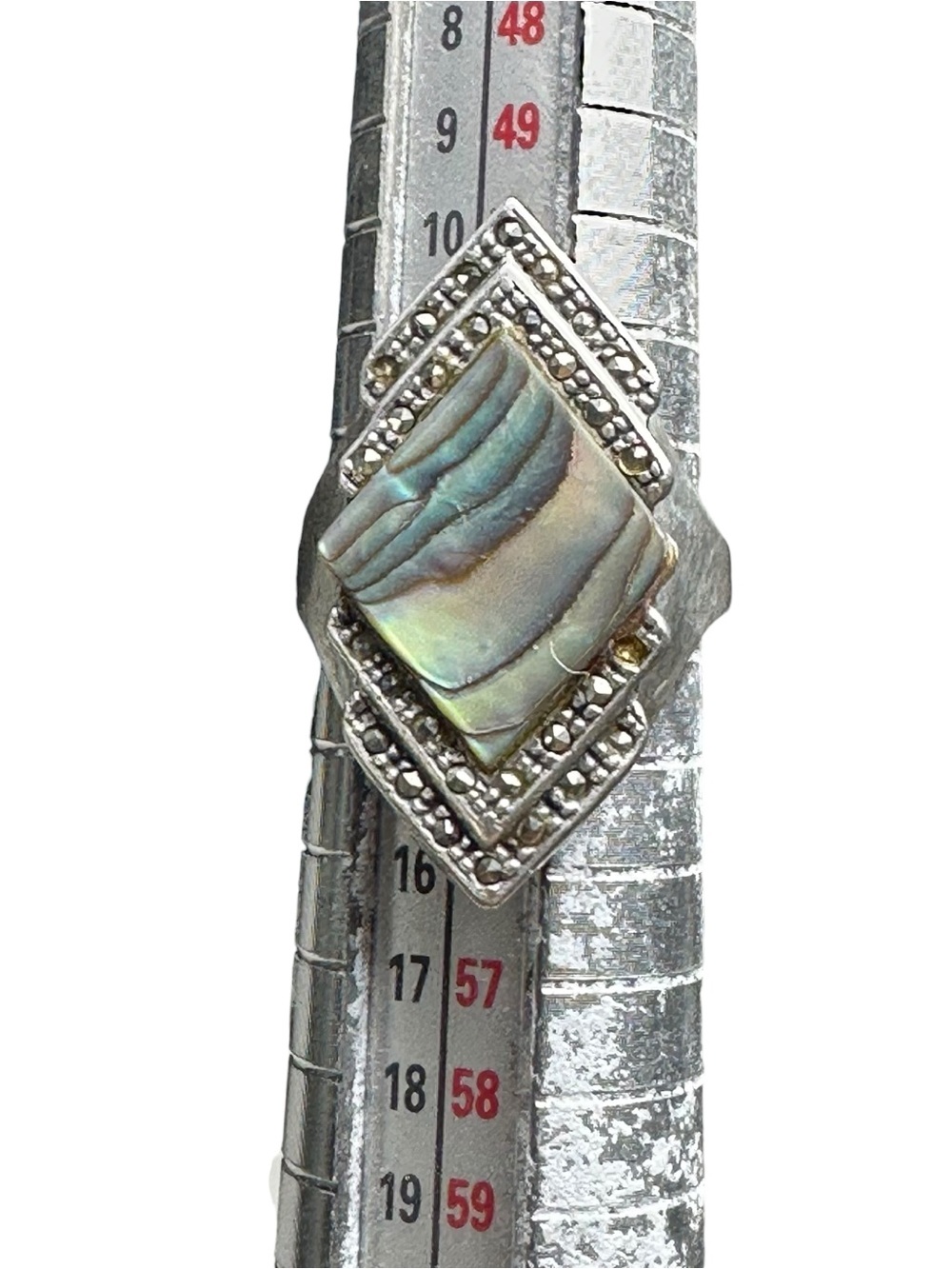 Vtg Chapal Zenray 925 Art Deco Revival Marquis Abalone Maracite Ring Sz 6.5